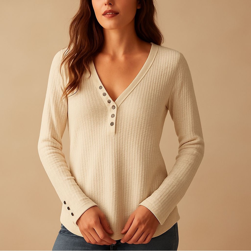 Cream Knit Cardigan - Size M - Long Sleeve with Button Details